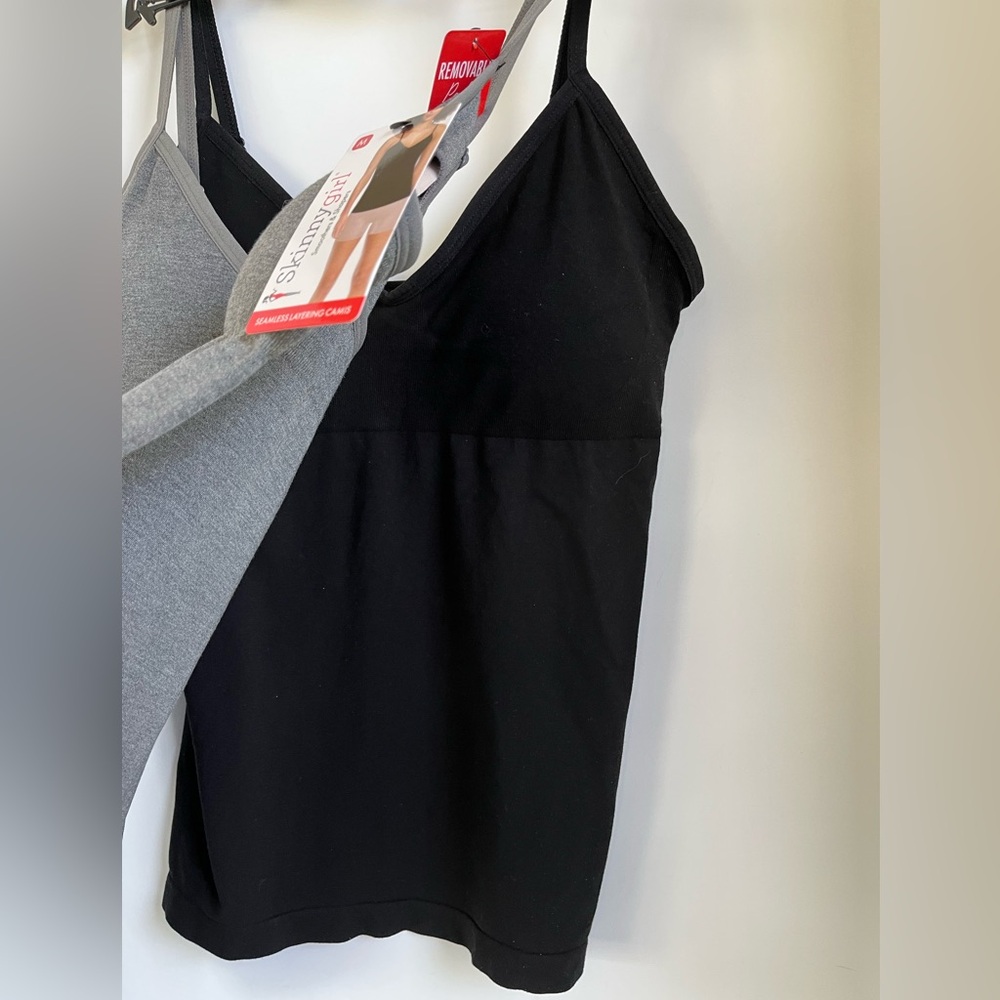 Skinny Girl Stretch Seamless Adjustable Straps Removable Pads Layering Camis 2pc - Picture 5 of 12